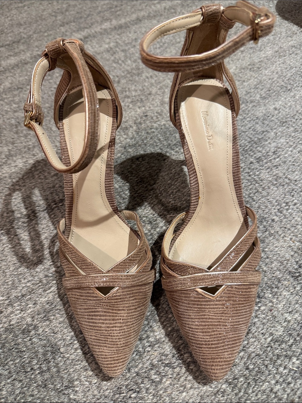 Massimo Dutti Taupe Pointed-Toe Ankle-Strap Heels-39